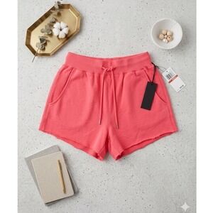 Blank NYC Take Me There Sweat Shorts Coral Pink Drawstring Raw Hem XS